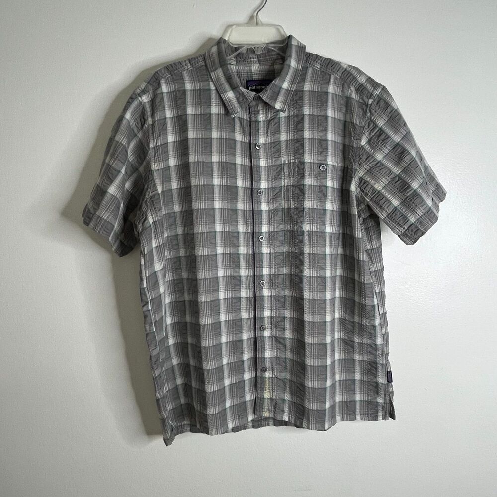 Patagonia Men's Gray Plaid Short Sleeve Button Up Shirt Casual Outdoor XL